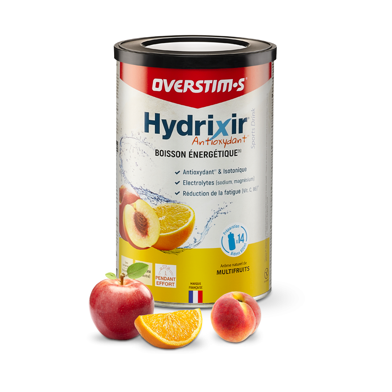 BOISSON A L'EFFORT OVERSTIMS HYDRIXIR ANTIOXYDANT ENERGETIQUE APPORT GLUCIDIQUE HYDRATATION ELECTROLYTES