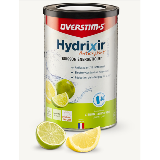 BOISSON A L'EFFORT OVERSTIMS HYDRIXIR ANTIOXYDANT ENERGETIQUE APPORT GLUCIDIQUE HYDRATATION ELECTROLYTES